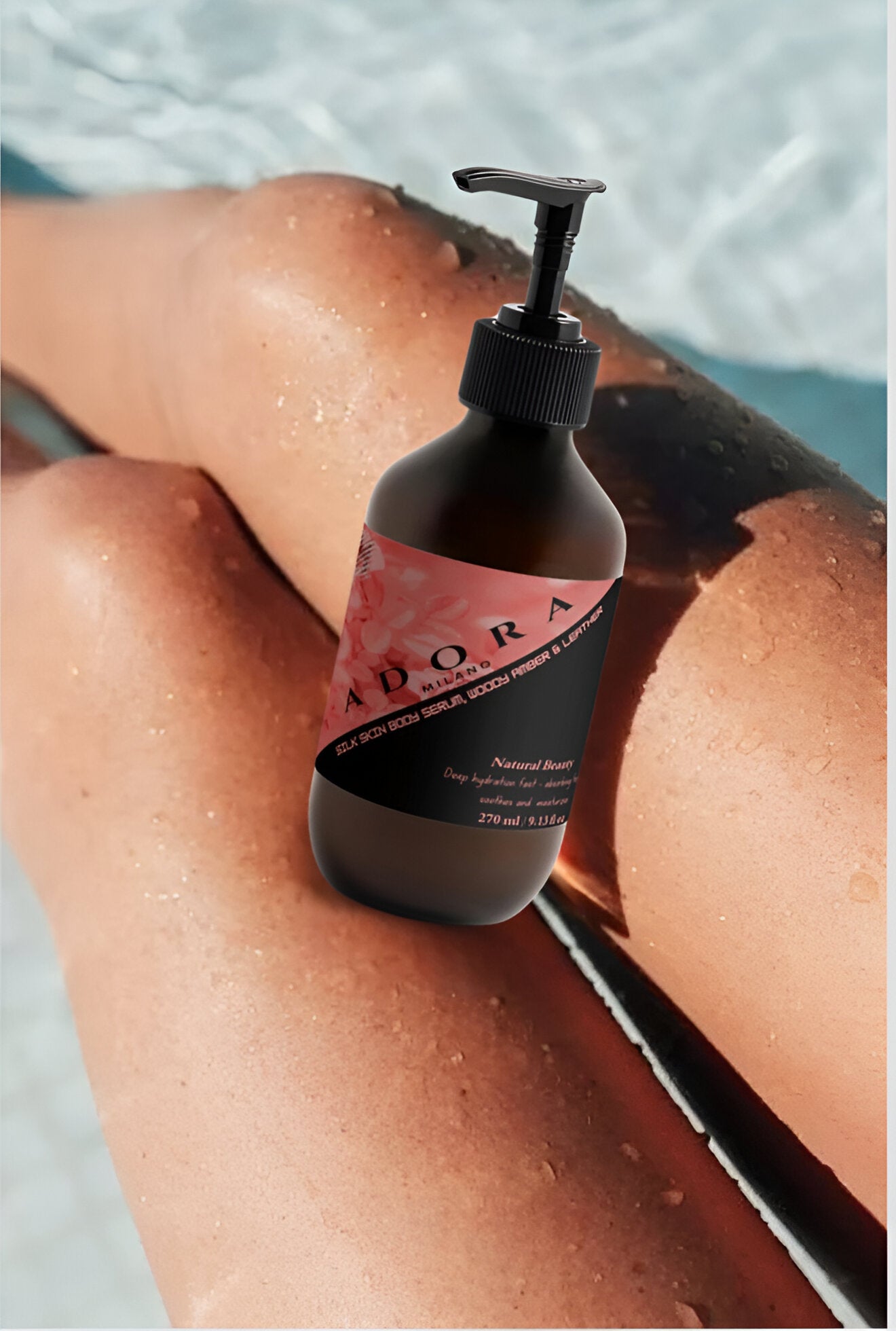 Adora Milano Silk Skin Body Serum, Woody Amber & Leather Deep Hydration & Radiance