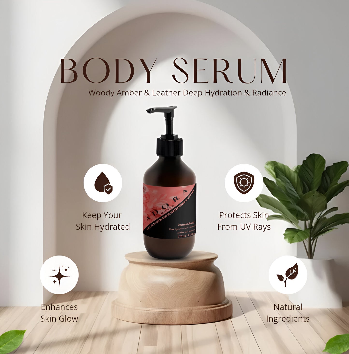 Adora Milano Silk Skin Body Serum, Woody Amber & Leather Deep Hydration & Radiance